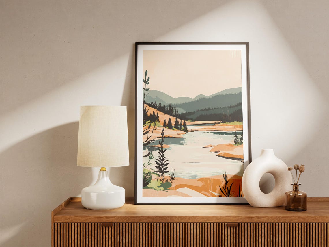 Forest Lake With Sandy Shores And Pine Mountain Views Poster - Image 5