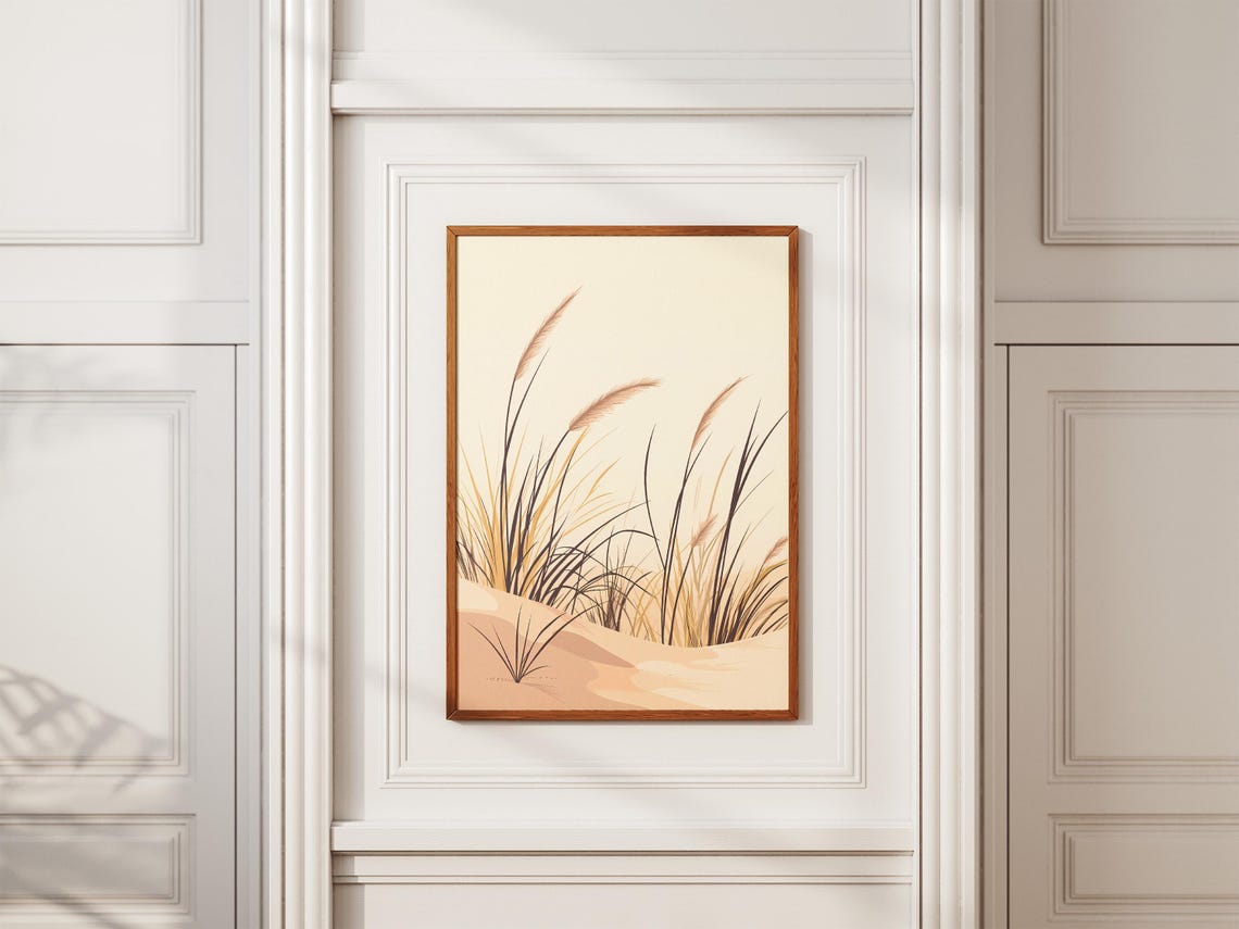 Beige Dune Grass On Cream Sand Dunes Minimalist Botanical Poster - Image 2