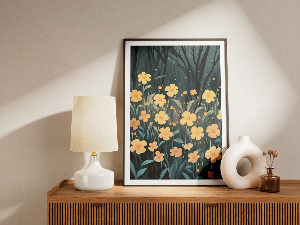 Golden Primroses Moonlit Forest Twilight Enchanted Flower Poster - Image 5