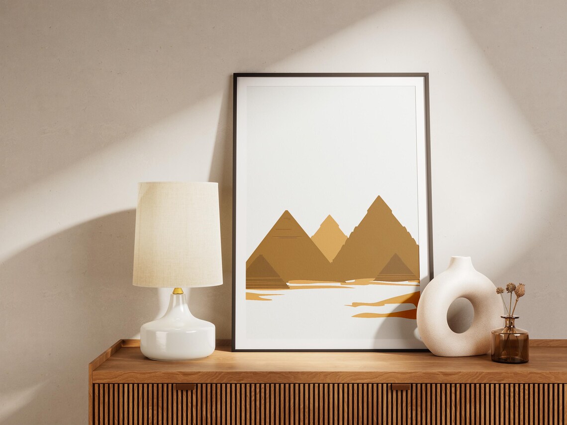 Minimalist Giza Pyramids Egypt Desert Ochre Landmark Art Poster - Image 5