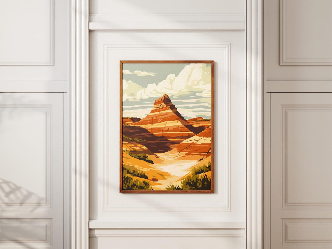Striped Desert Butte Rock Formation Sunset Arid Landscape Poster - Image 2