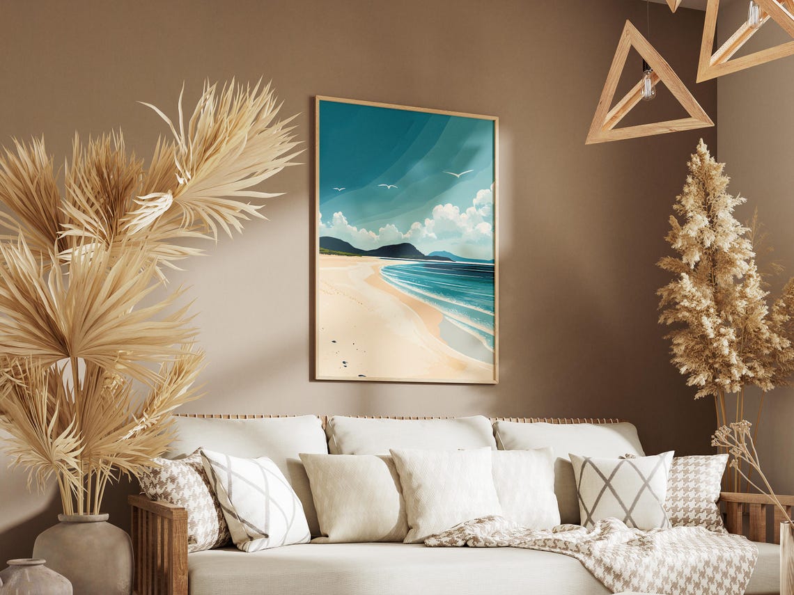 Whitehaven Beach Australia Seagulls Turquoise Surf Landscape Poster - Image 3