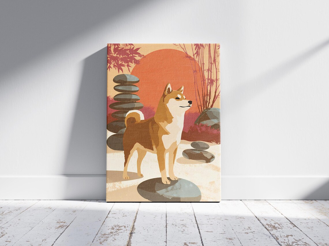 Shiba Inu in Japanese Zen Garden Red Sun Minimalist Art Poster - Image 2