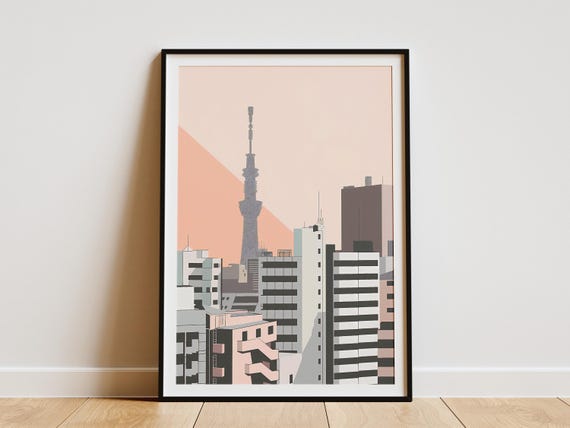 Tokyo Cityscape Minimalist Poster Japanese City Art Print Modern Architecture Illustration Tokyo Tower Geometric Building Design Urban