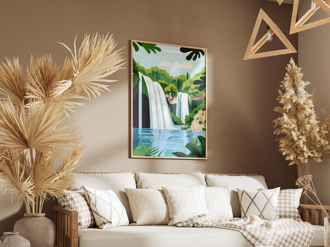 Plitvice Lakes Croatia Twin Waterfalls Lush Green Forest Travel Poster - Image 3