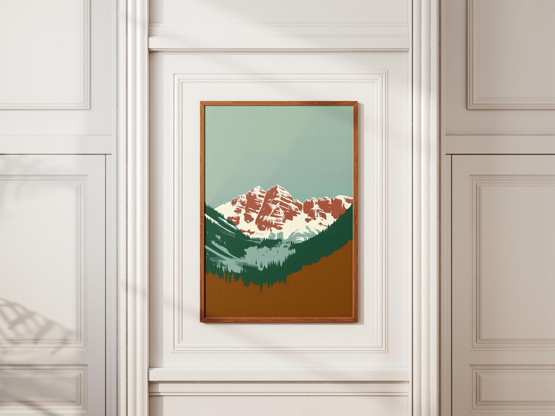 Rocky Mountain Snow Peaks Vintage Travel Poster with Green Valley - Image 2