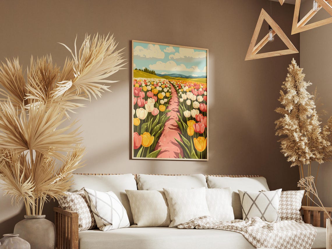 Tulip Field Rows Pink Path Spring Bloom Joyful Flower Poster - Image 3