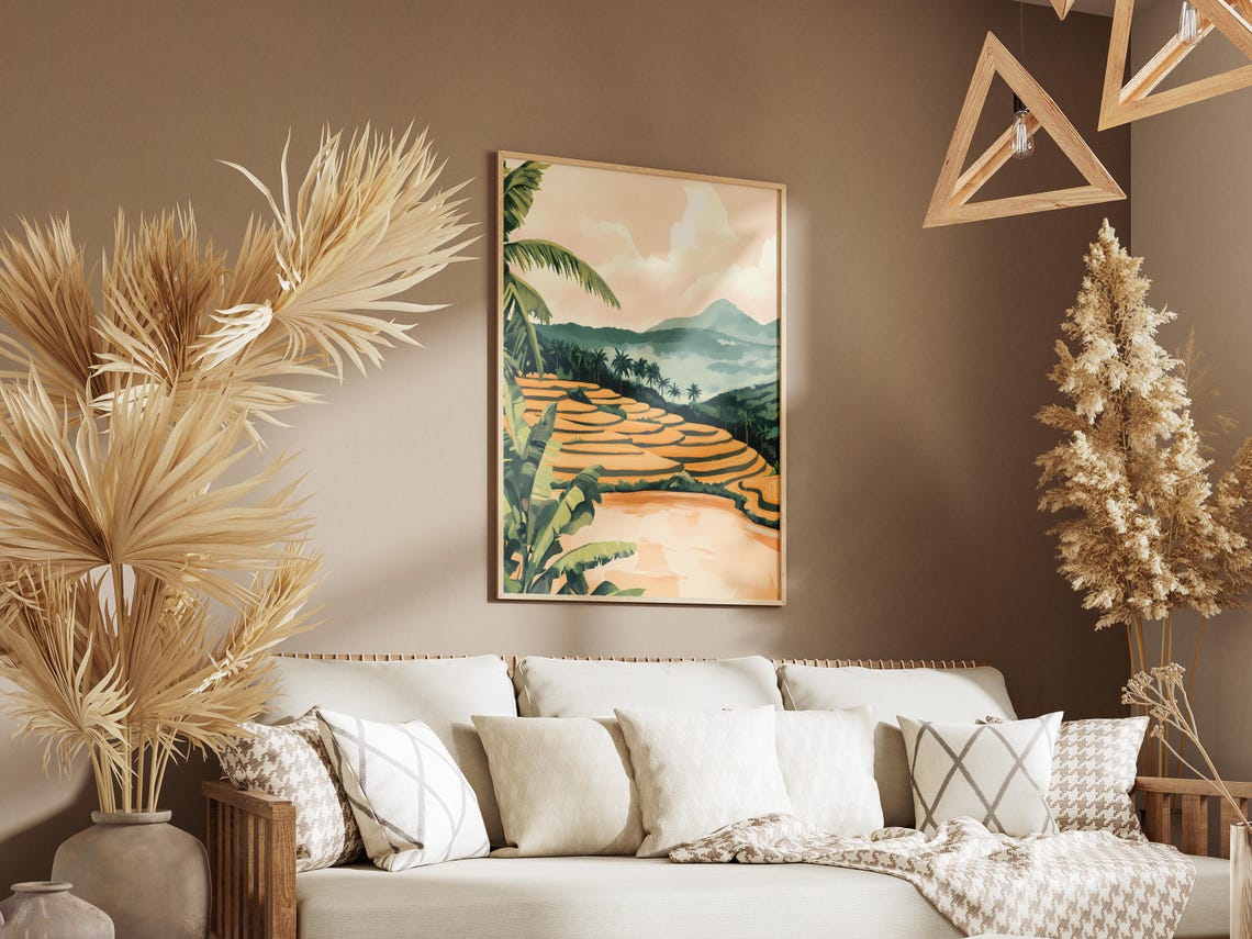 Golden Rice Terraces With Palm Trees Tropical Landscape Poster - Image 3