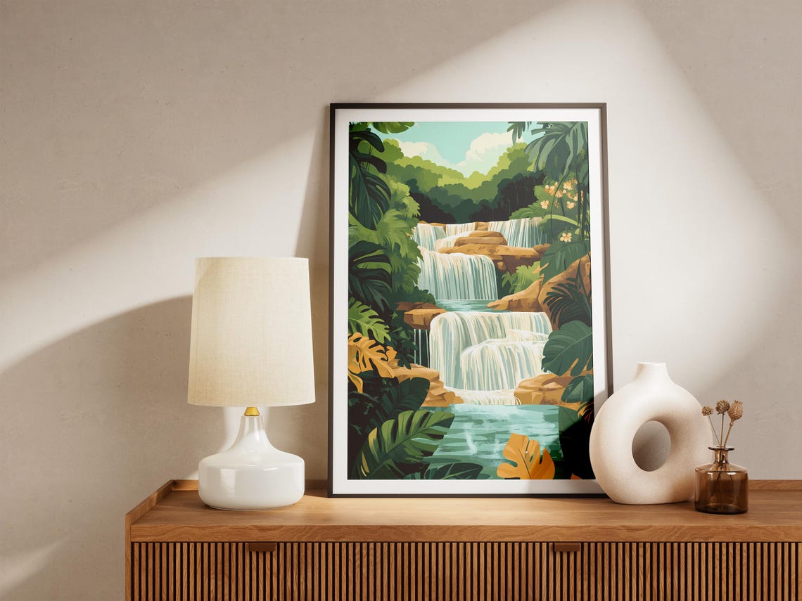 Dunns River Falls Jamaica Tropical Waterfall Jungle Travel Poster - Image 5