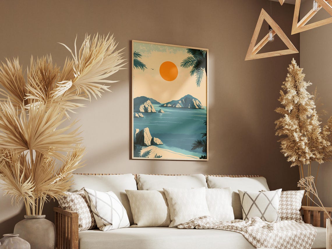 Ogasawara Islands Rocky Islets Orange Sun Deep Blue Sea Poster - Image 3