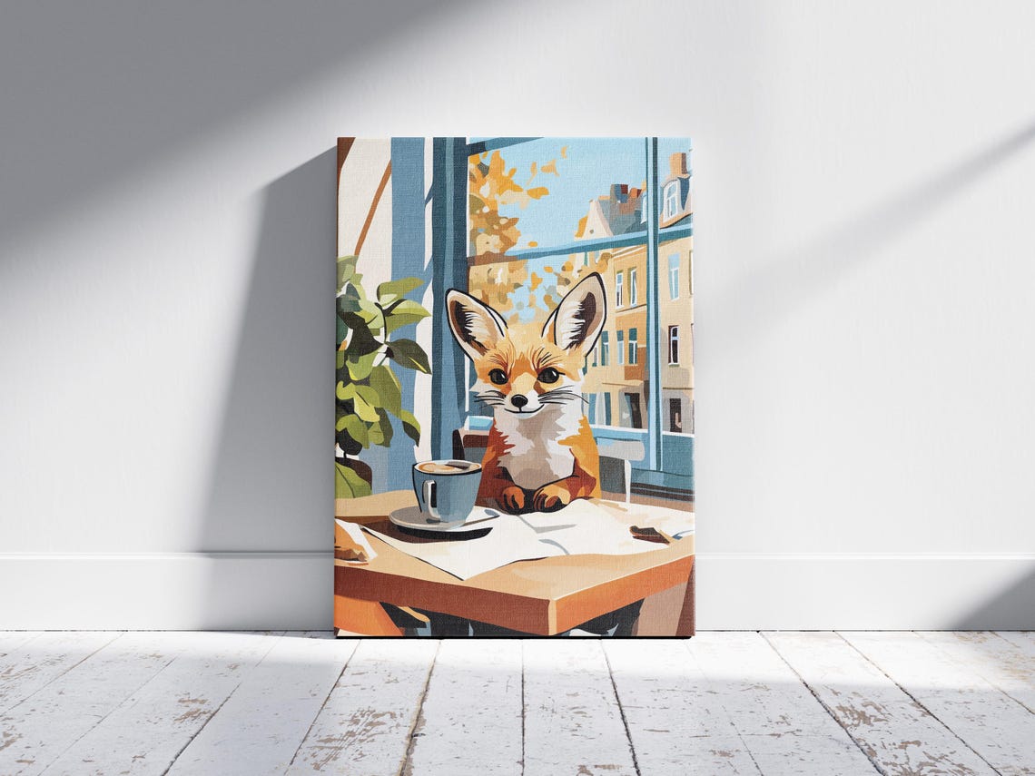 Fennec Fox with Coffee and Newspaper at a Sunny Cafe Table Poster - Image 2