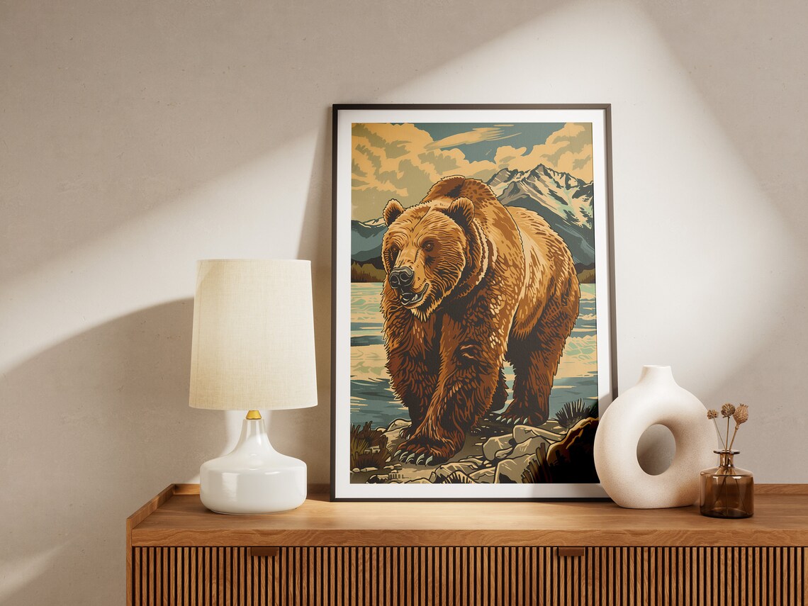 Katmai National Park Vintage Travel Poster Brown Bear Alaska Wildlife - Image 2