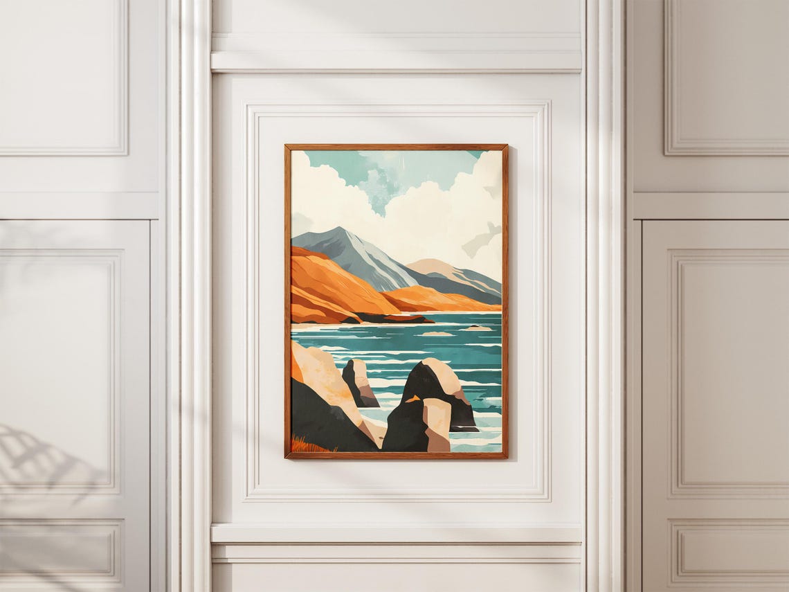 Rocky Island Coast Poster Orange Mountain Seaside Wall Decor Gift - Image 2