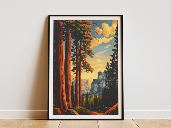 Sequoia National Park Giant Sequoia Mountain View Vintage Travel Poster