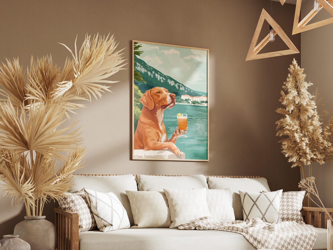 Chesapeake Bay Retriever Summer Poster Dog Art Print Coastal Dog Dog Lover Gift Summer Vacation Beach Dog Canine Art Orange Dog Dog By The - Image 3