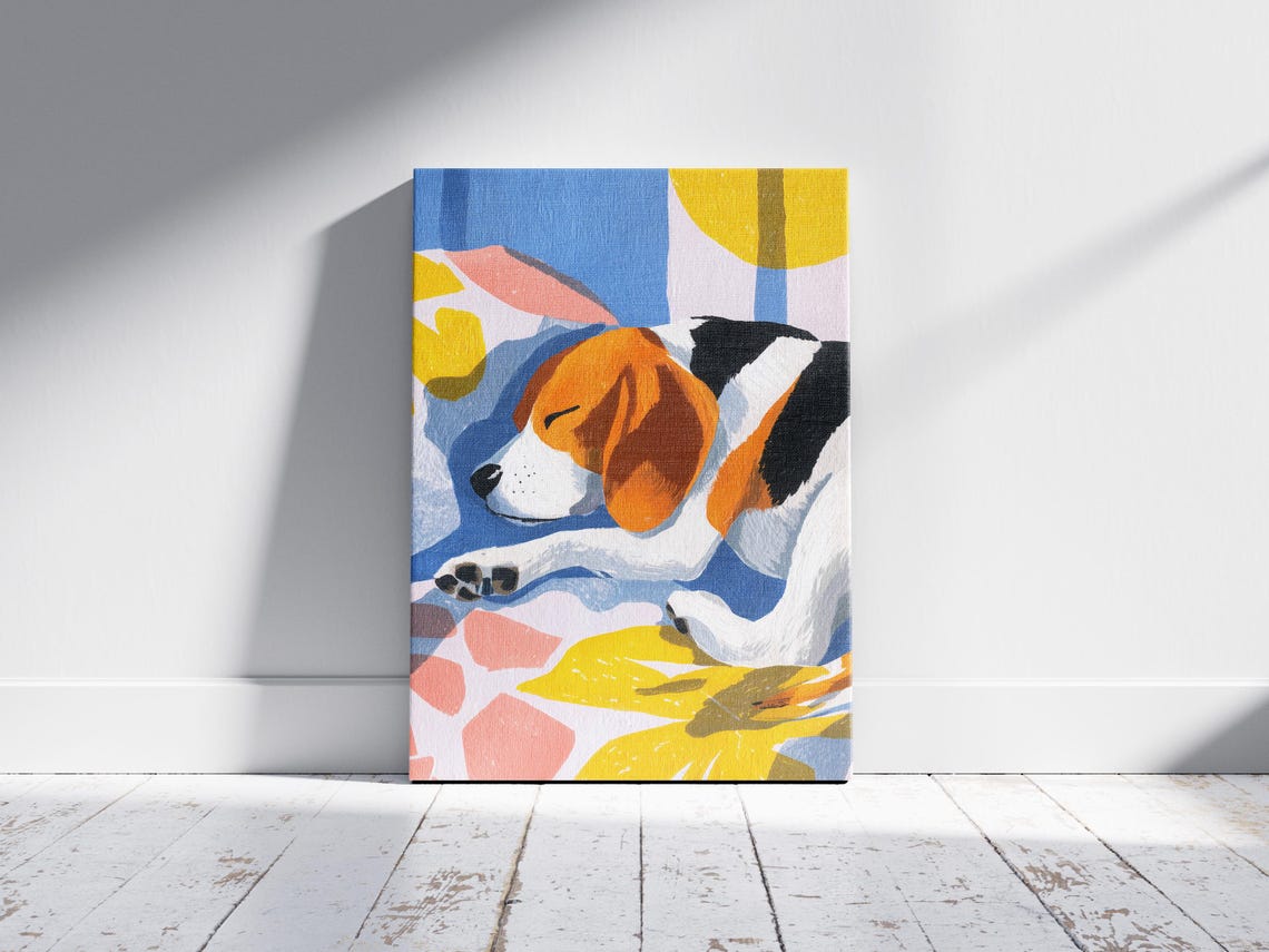 Beagle Sleeping Matisse Style Gouache Painting Colorful Dog Poster - Image 2