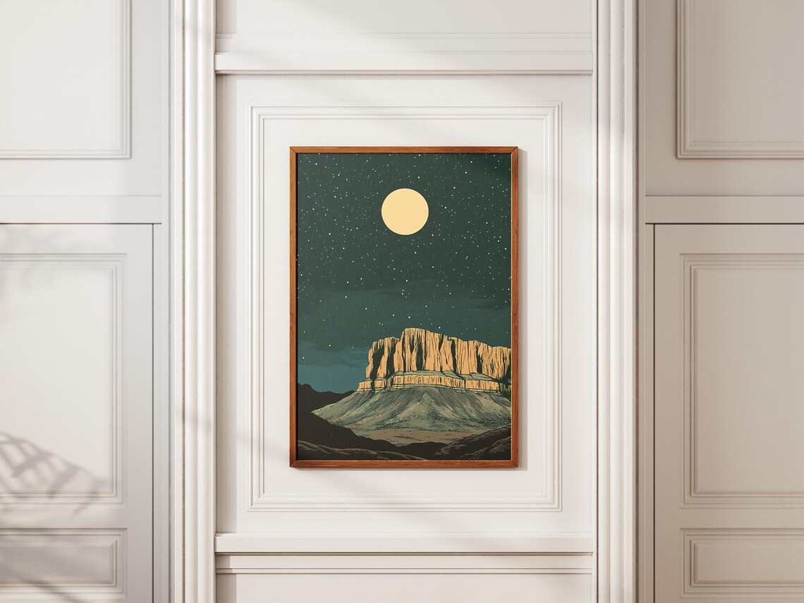 Guadalupe Mountains Texas Desert Mesa Moonlit Night Starry Sky Art Poster - Image 2