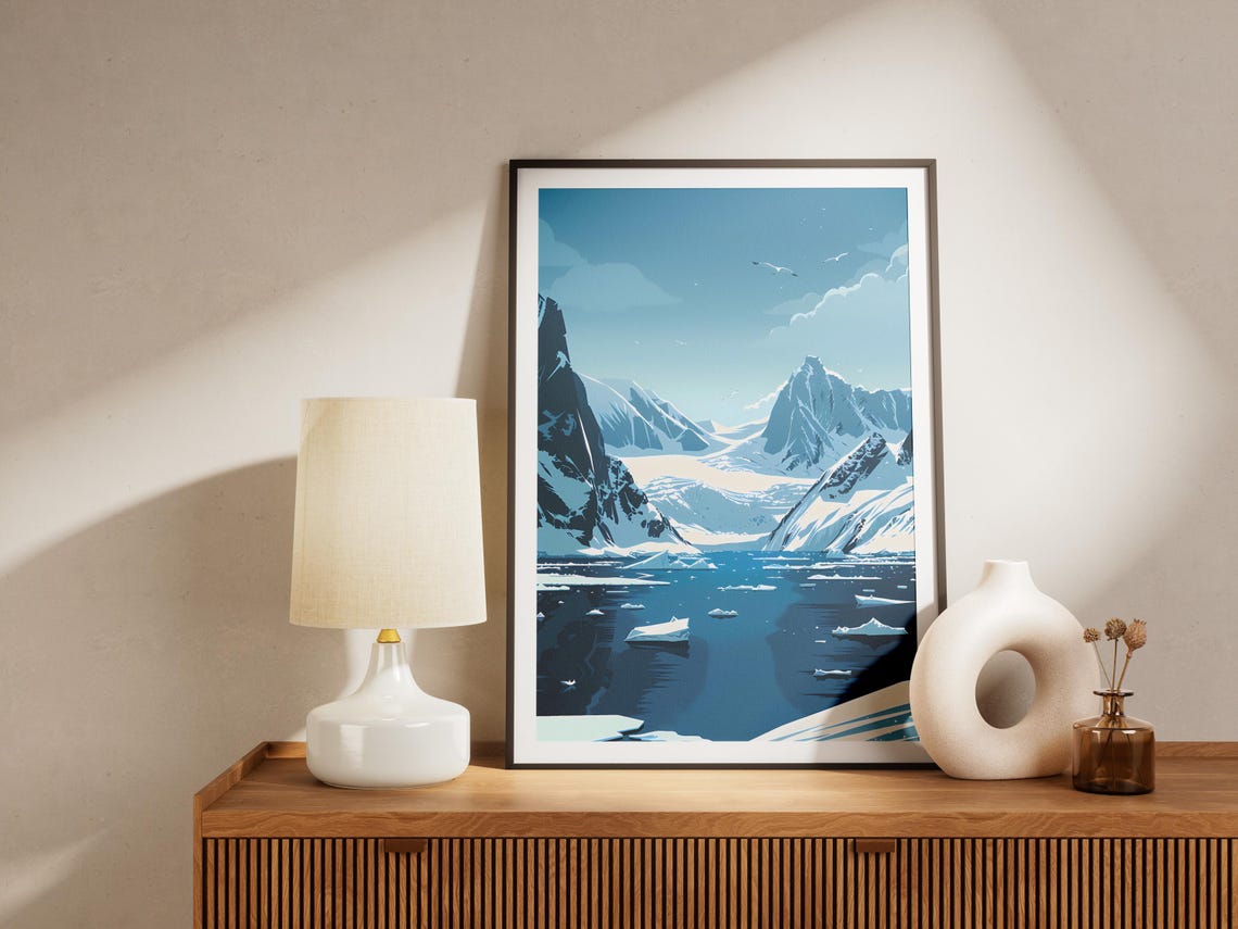 Arctic Glacier Lagoon Icebergs Polar Blue Landscape Art Poster - Image 2