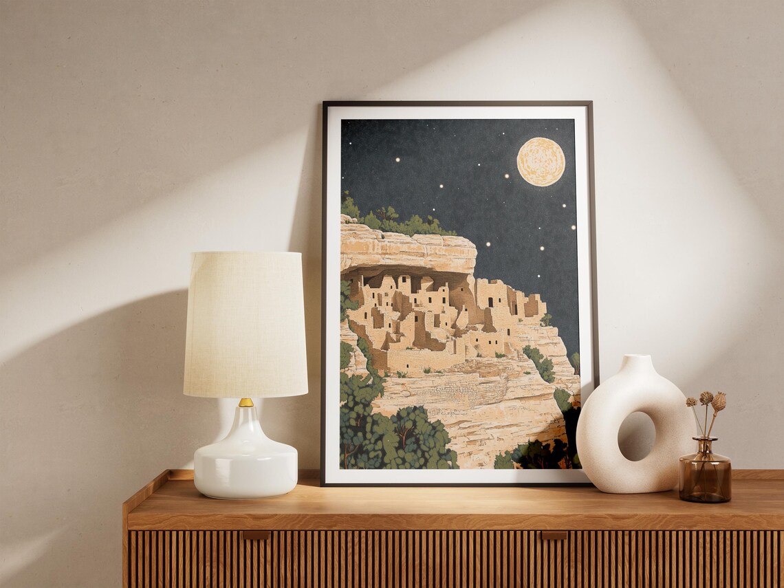 Mesa Verde National Park Moonlit Cliff Palace Night Sky Poster - Image 4