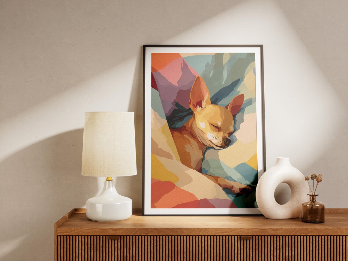 Chihuahua Dog Sleeping, Matisse-Style Abstract Art Print - Image 4