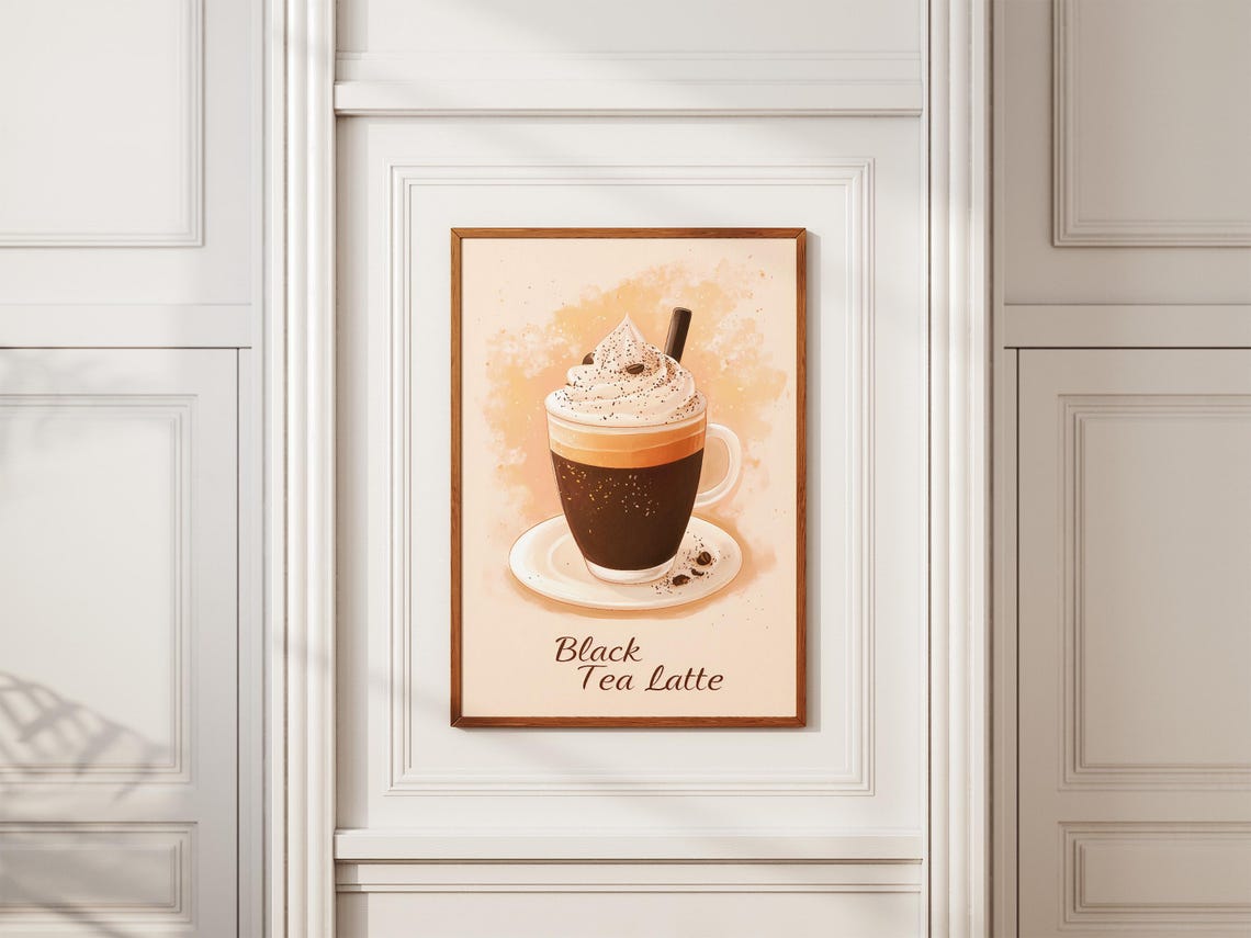 Black Tea Latte Whipped Cream Blush Pink Cafe Typography Drink Poster - Image 2