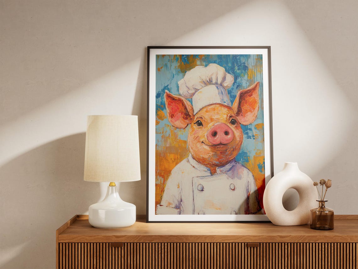 Chef Pig Art Print Whimsical Kitchen Decor Animal Portrait Funny Poster Gift Home Farmhouse - Image 4