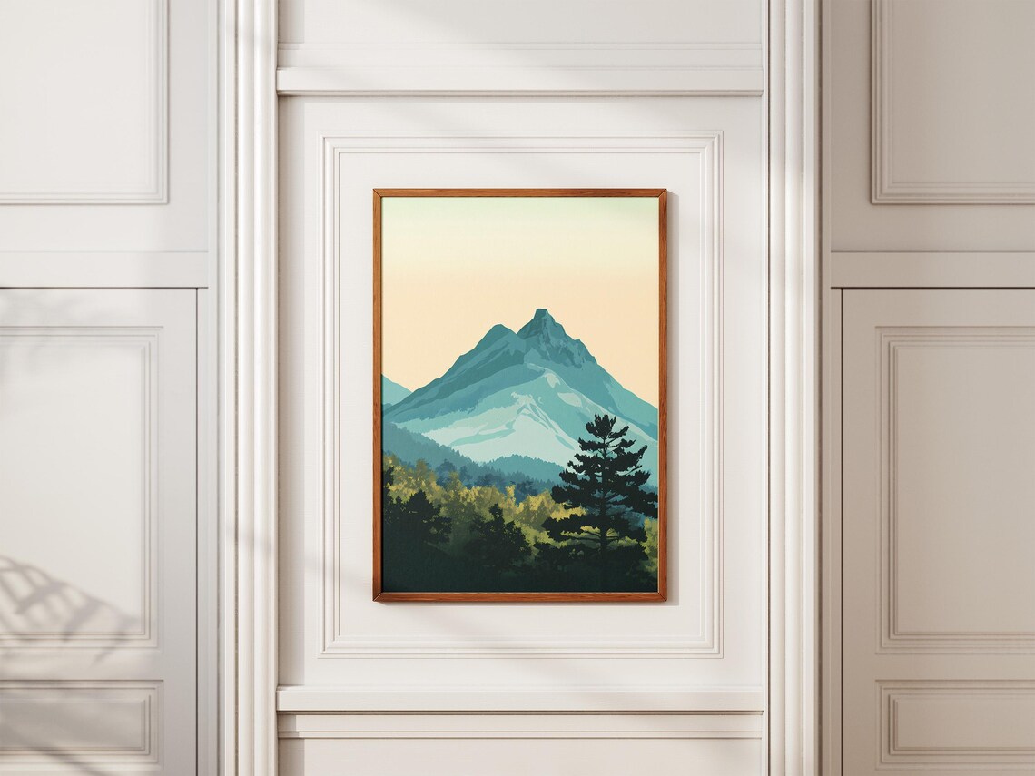 Mount Kumgang Korea Teal Peak Dark Forest Minimalist Art Poster - Image 2