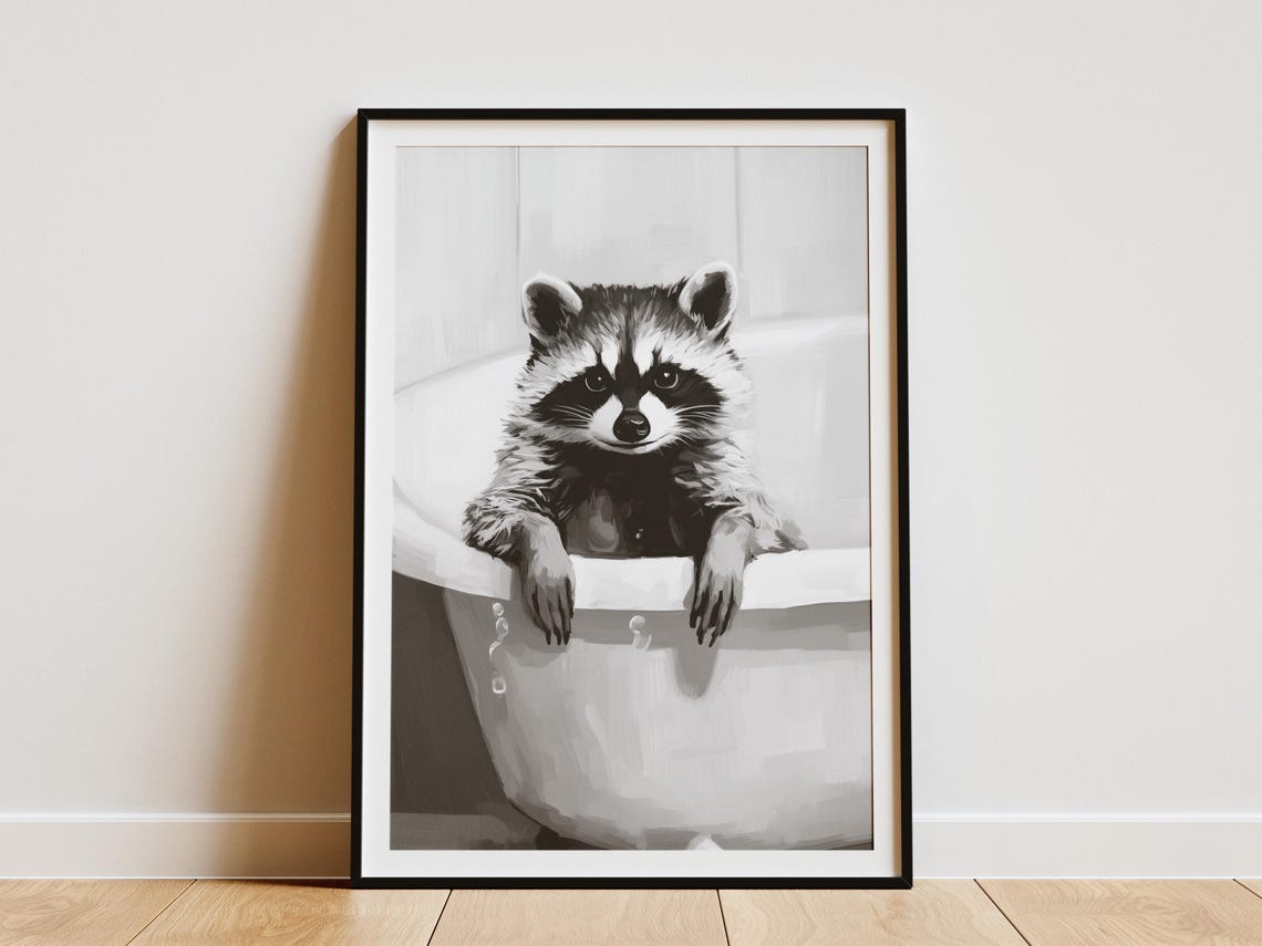 Sweet Cute Baby Raccoon Bubble Bath Minimalist Animal Poster