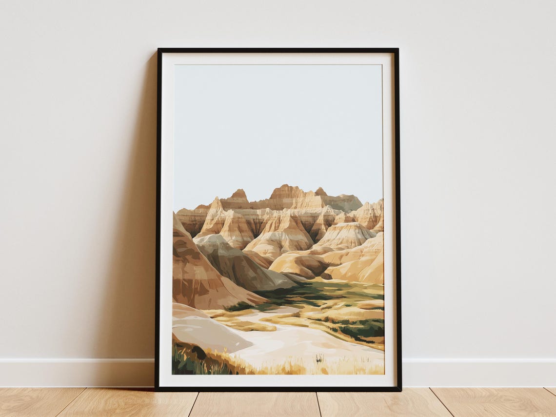 Badlands Spires Minimalist Pastel Desert Landscape Art Poster