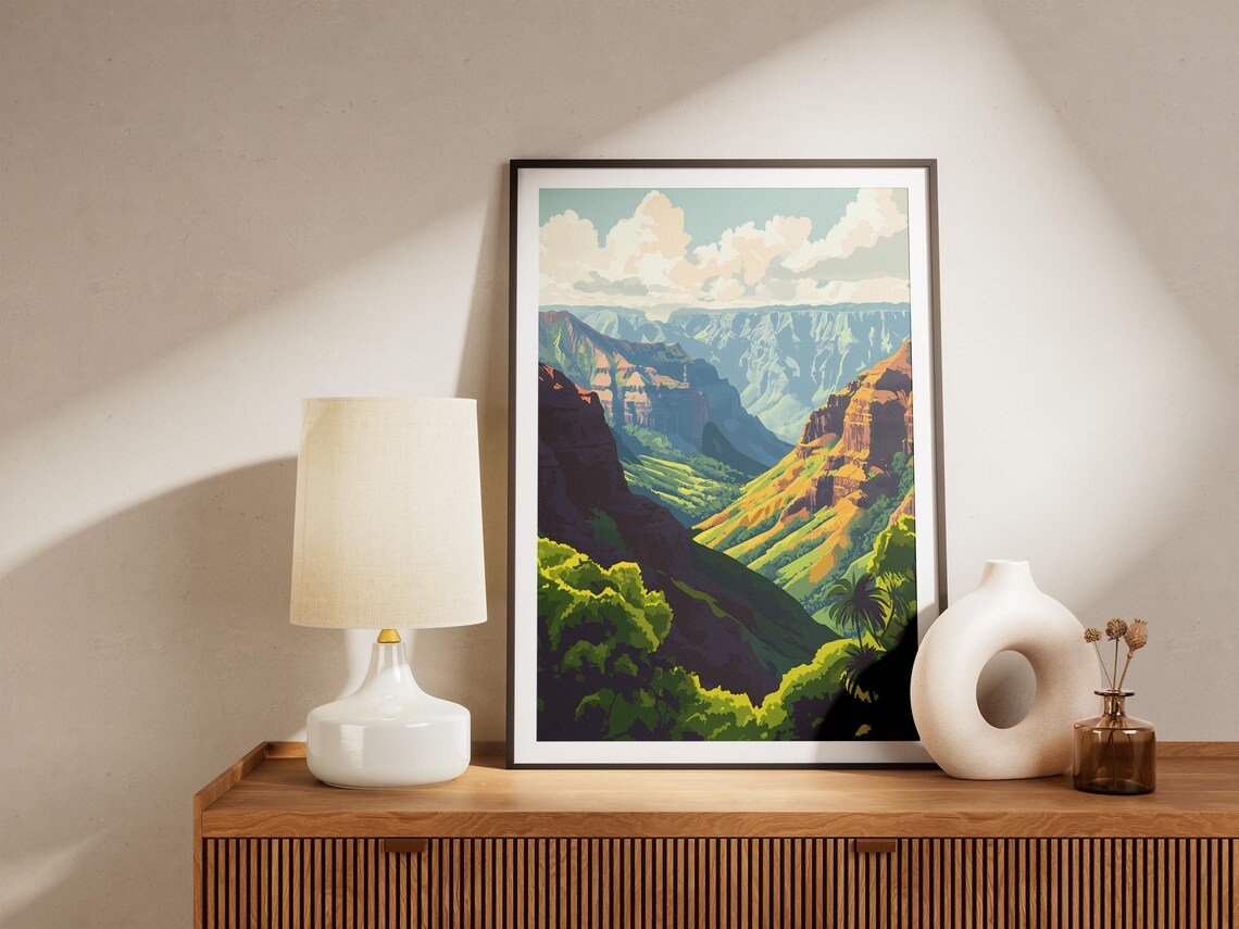 Waimea Canyon Kauai Layered Red Ridges Lush Green Valley Poster - Image 5
