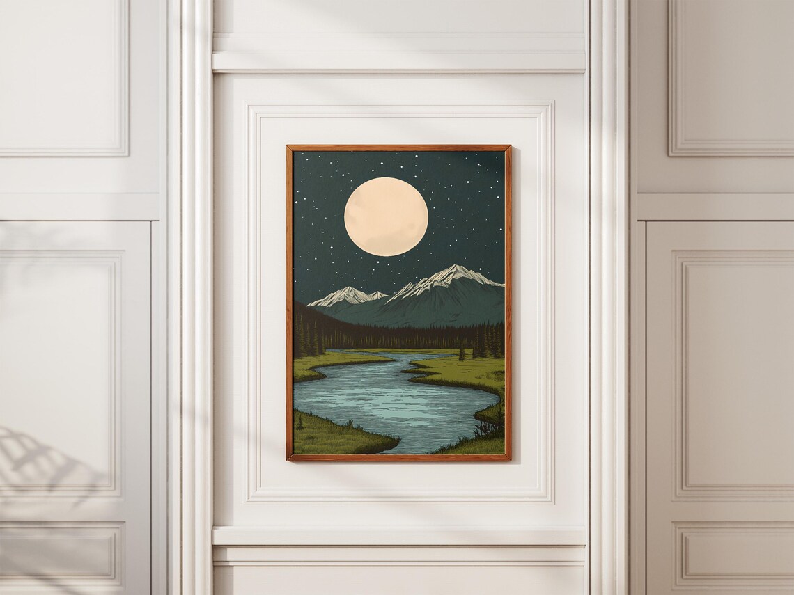 Kobuk Valley National Park Moonlit Snow Peaks and River Night Art Poster - Image 2