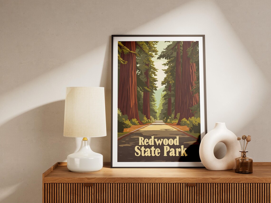 Redwood State Park Road Through Giant Trees Vintage Poster Scenic - Image 5