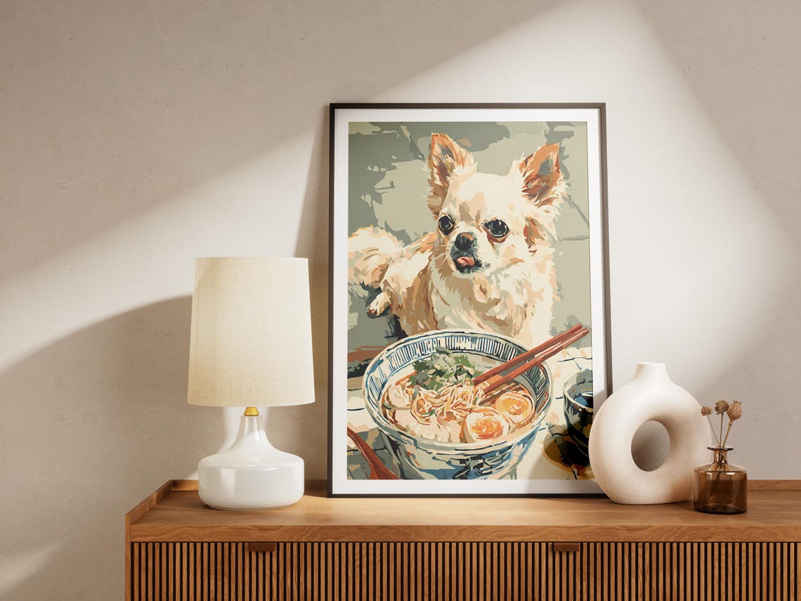 Long Haired Chihuahua With Ramen Bowl Chopsticks Cute Art Poster - Image 3