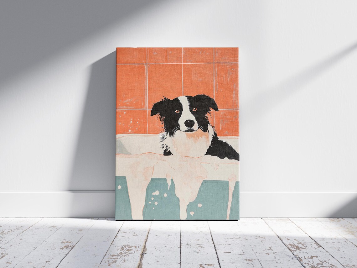 Border Collie Dog in Bubble Bath Tub Funny Pet Bathroom Poster - Image 2