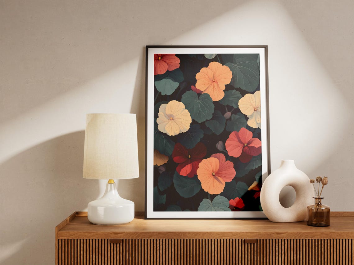 Midnight Nasturtium Garden Blooms Dark Moody Floral Art Poster - Image 5