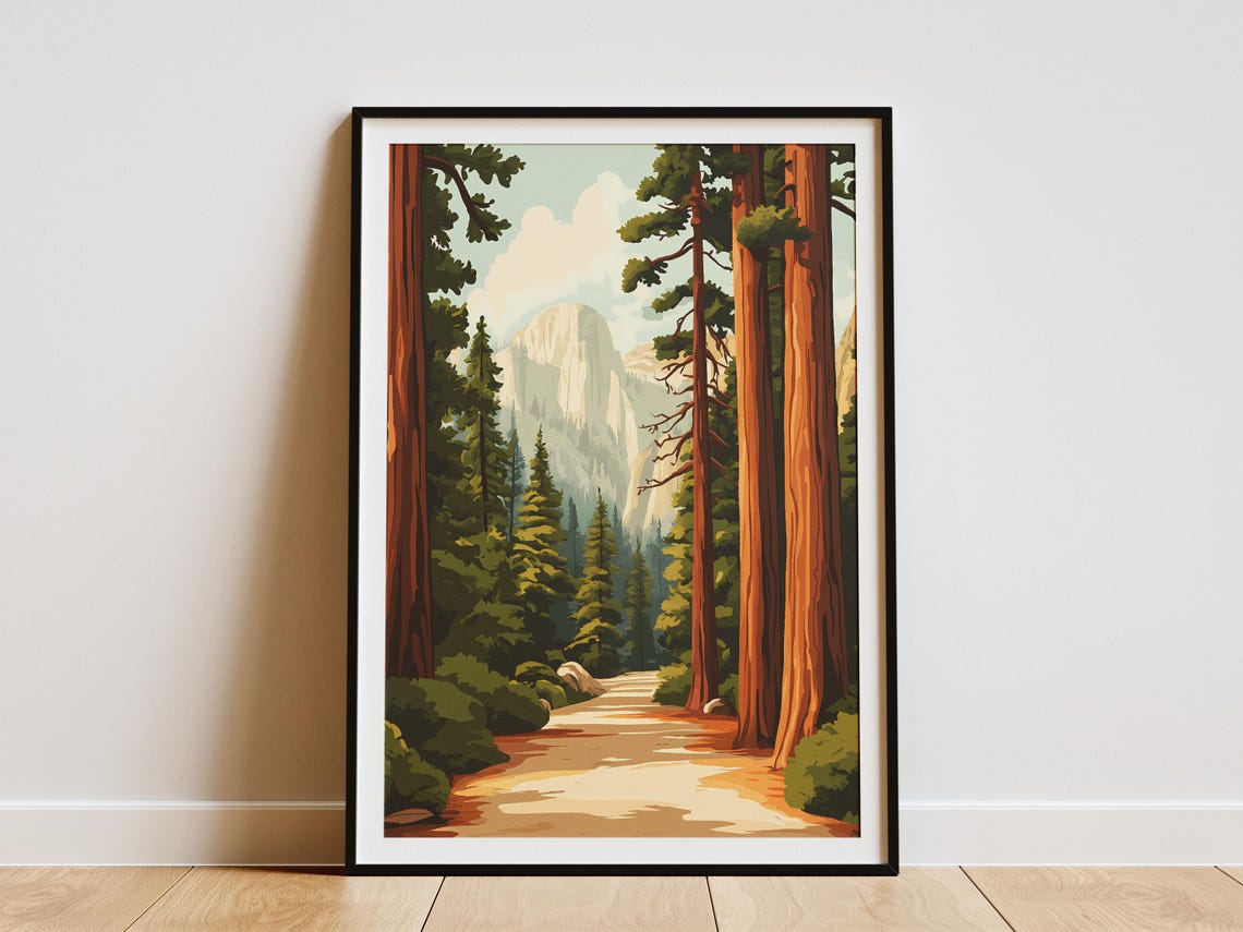 Giant Redwood Forest Trail Leading to Granite Peak Poster Scenic