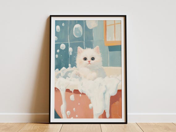 Ragdoll Kitten In Bathtub Poster Cute Animal Art Print Playful Wall Decor Pet Lover Gift Bathroom Cat Present