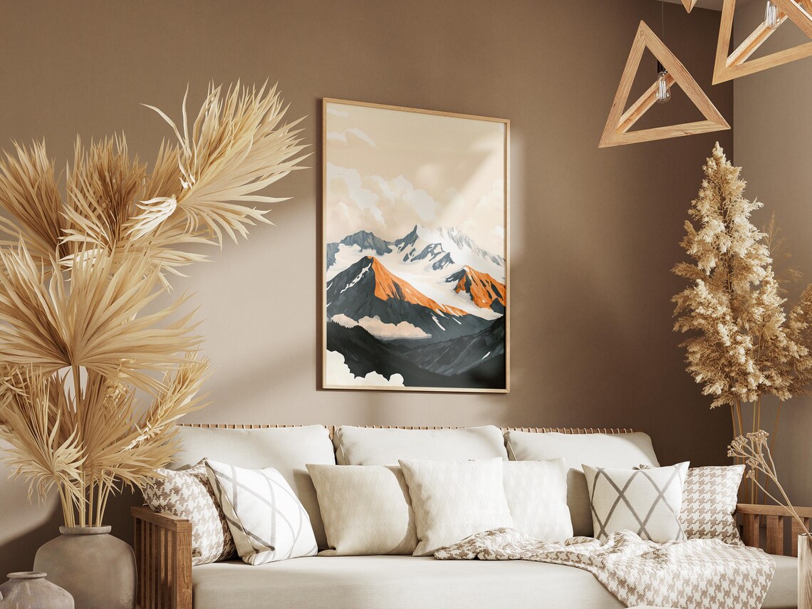 Golden Sunlight on Snowy Peaks Rising Above the Clouds Poster - Image 3