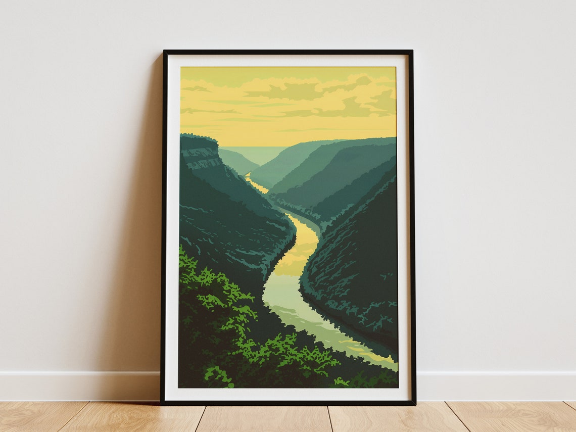 West Virginia New River Gorge Golden Valley Vintage Overlook Poster