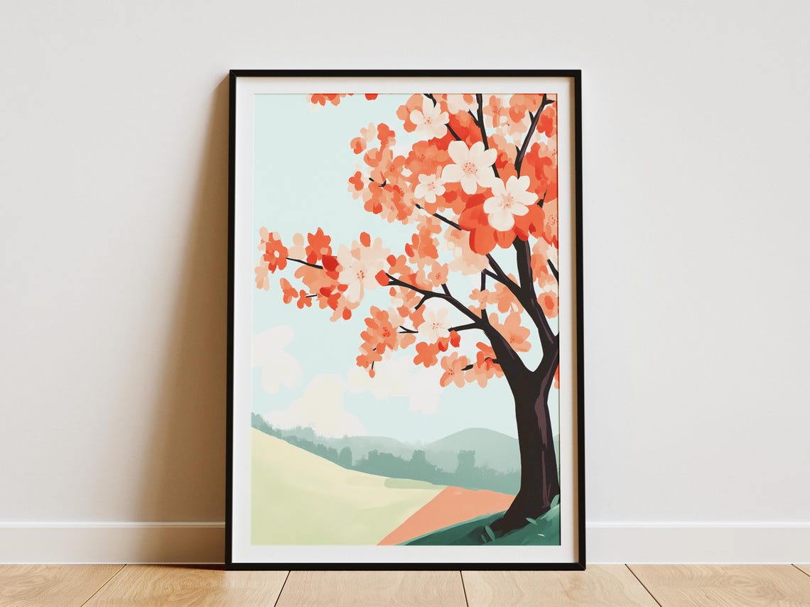 Coral Cherry Blossom Tree By Green Hills Spring Floral Poster