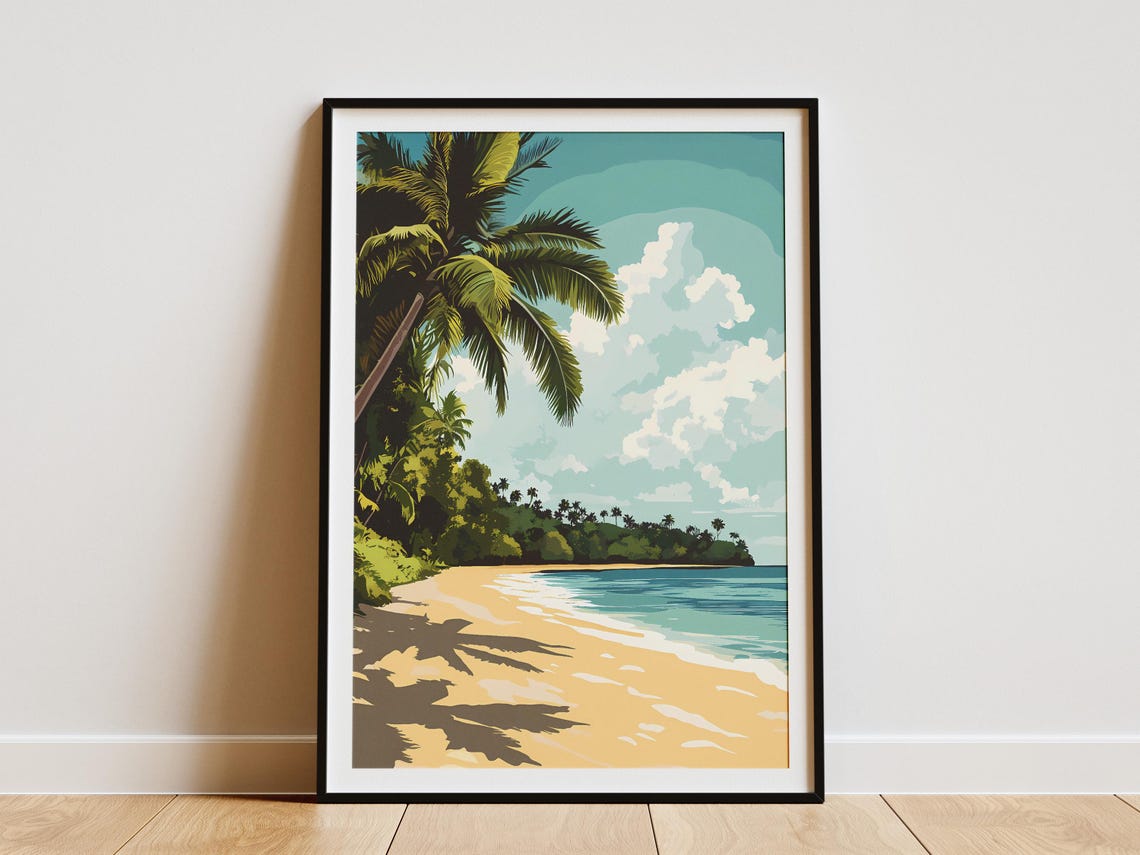 Upolu Samoa Palm Fringed Golden Sand Beach Travel Landscape Poster