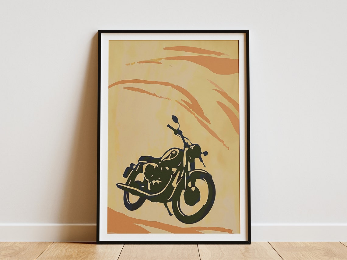 Vintage Motorcycle Silhouette Minimalist Retro Desert Road Art Print