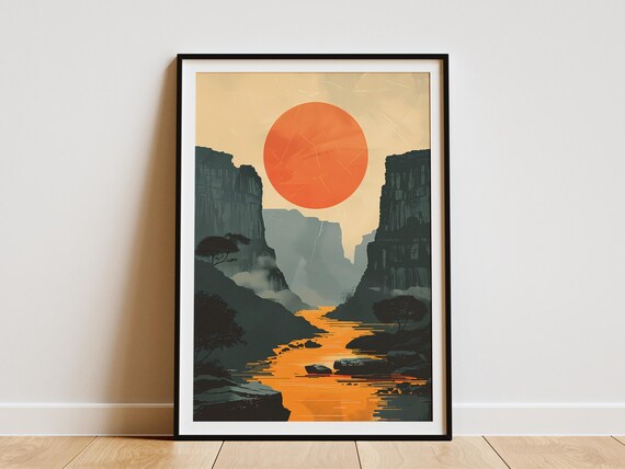 South Africa Canyon Print Minimalist Poster Mid Century Modern Art Landscape Poster Vacation Home Decor Wall Art