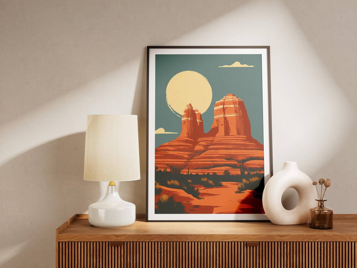 Sedona Arizona Red Rock Buttes Under a Full Moon Desert Travel Poster - Image 5