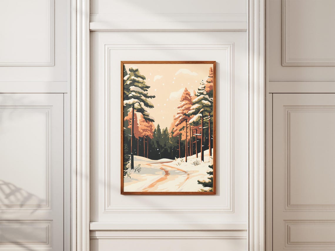 Snowy Trail Through Snow Covered Tall Pine Forest Winter Poster - Image 2
