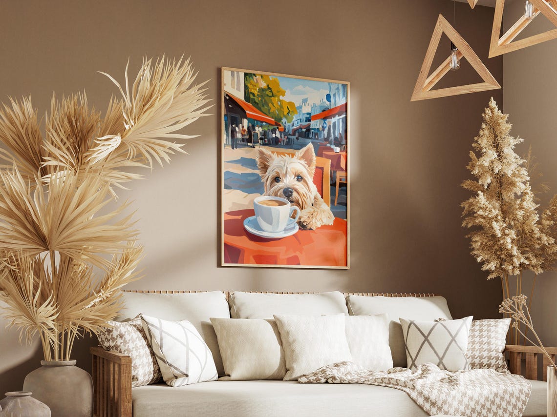 West Highland Terrier Dog With Coffee Outdoor Cafe Art Poster - Image 3