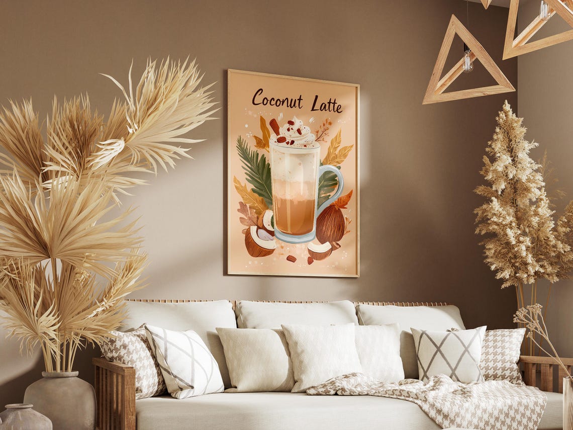 Coconut Latte Tropical Coffee Drink Whipped Cream Illustration Poster - Image 3