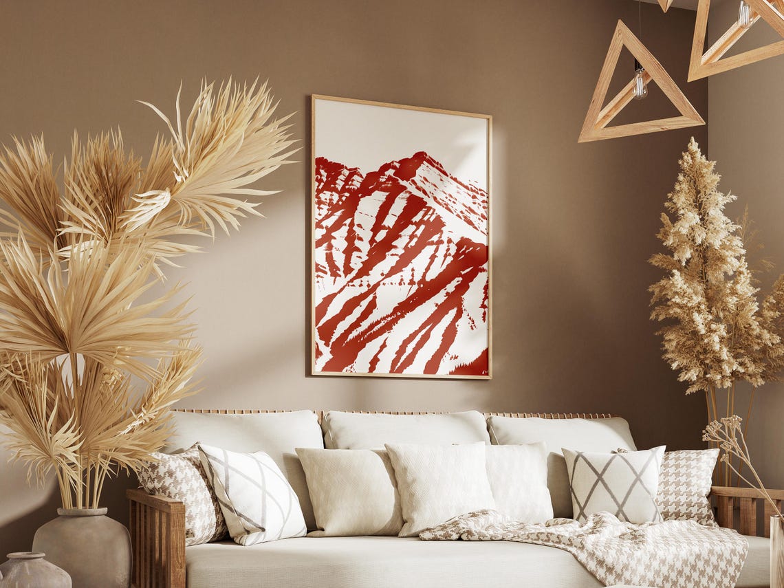 Abstract Mountain Range Wall Art Print Modern Home Decor Red And White Landscape Poster Artistic Mountain Illustration Geometric - Image 3