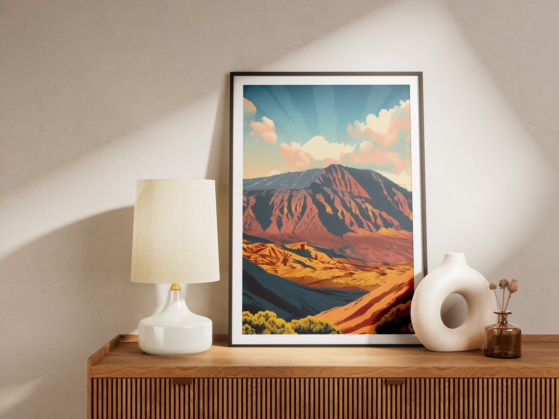 Hawaii Volcano Mountain Vintage Travel Style Peak Sunset Poster - Image 2
