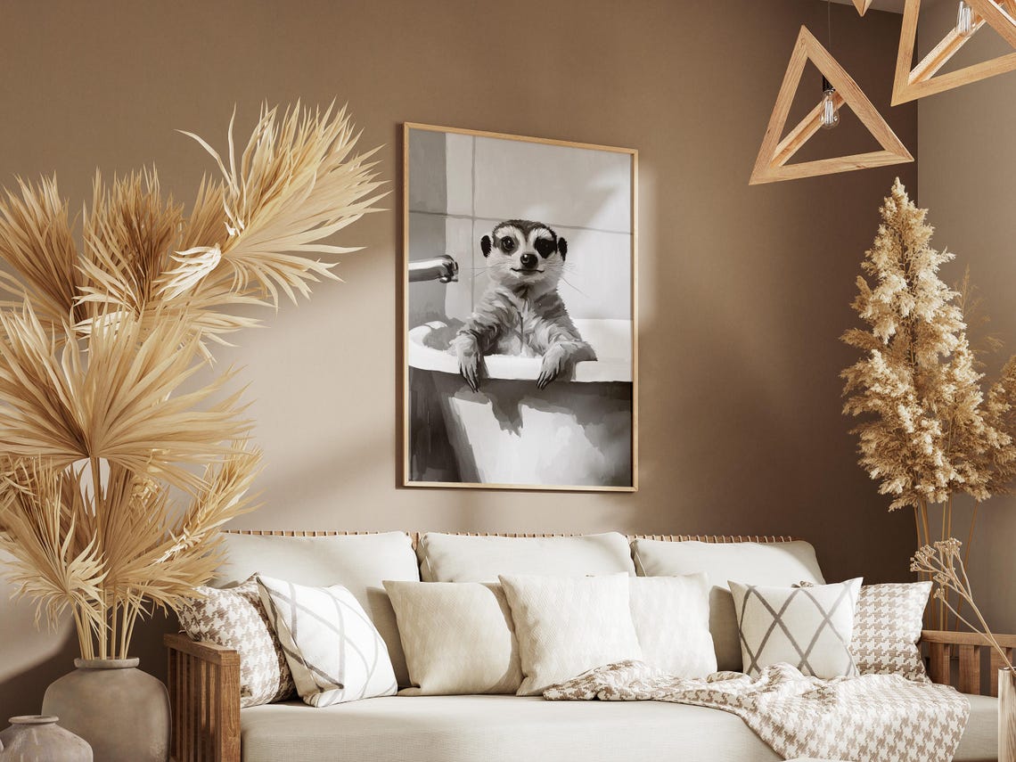 Meerkat Bathtime Poster Animal Print Minimalist Bathroom Wall Art Cute In Tub Bubble Bath Funny Home Decor - Image 3